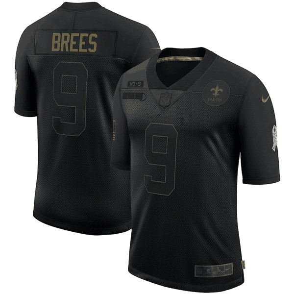 Men's New Orleans Saints #9 Drew Brees Black NFL 2020 Salute To Service Limited Stitched Jersey Men's New Orleans Saints #9 Drew Brees Black NFL 2020 Salute To Service Limited Stitched Jersey